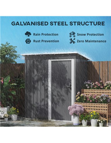 Outsunny 5 x 3ft Garden Storage Shed with Sliding Door and Sloped Roof Outdoor Equipment Tool, Light Grey