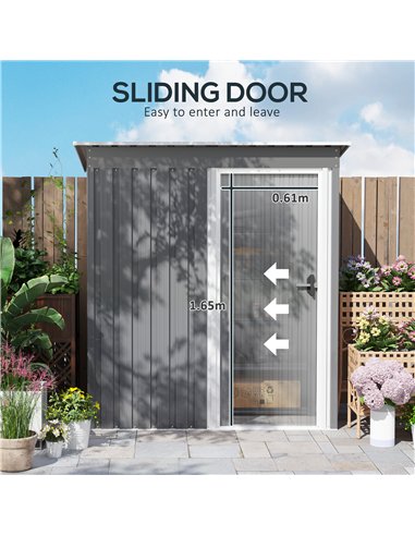 Outsunny 5 x 3ft Garden Storage Shed with Sliding Door and Sloped Roof Outdoor Equipment Tool, Light Grey