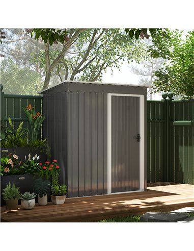 Outsunny 5 x 3ft Garden Storage Shed with Sliding Door and Sloped Roof Outdoor Equipment Tool, Light Grey