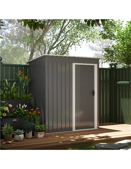 Outsunny 5 x 3ft Garden Storage Shed with Sliding Door and Sloped Roof Outdoor Equipment Tool, Light Grey - pic 122824 | FastDaddyshop