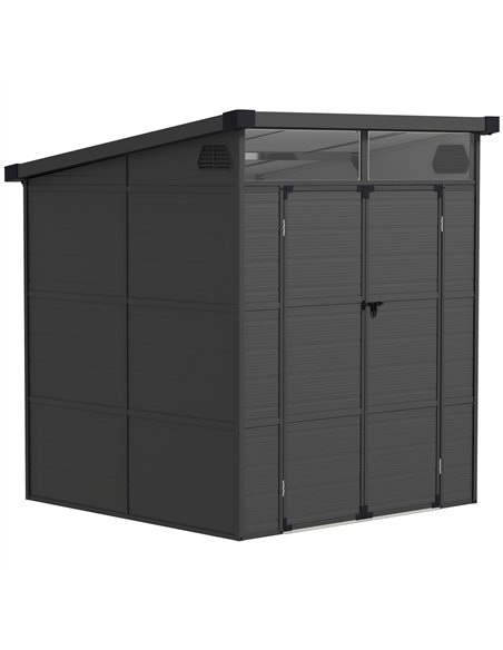 Outsunny 6 x 6ft Outdoor Storage Shed, Plastic Garden Shed with Windows and Air Vents, Outdoor Resin Tool Shed with Latch Doors  - pic 122826 | FastDaddyshop