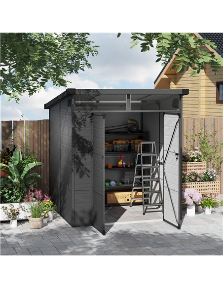 Outsunny 6 x 6ft Outdoor Storage Shed, Plastic Garden Shed with Windows and Air Vents, Outdoor Resin Tool Shed with Latch Doors  - pic 122827 | FastDaddyshop