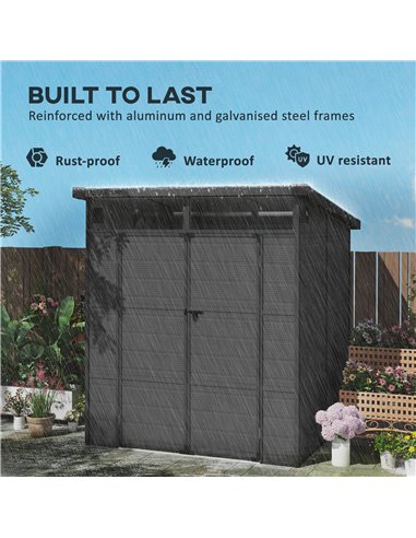 Outsunny 6 x 6ft Outdoor Storage Shed, Plastic Garden Shed with Windows and Air Vents, Outdoor Resin Tool Shed with Latch Doors 