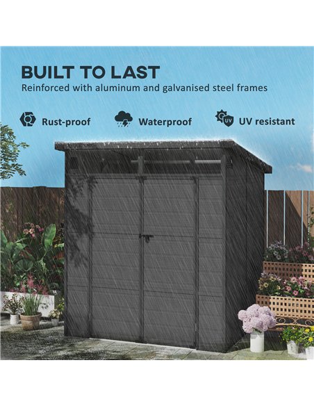 Outsunny 6 x 6ft Outdoor Storage Shed, Plastic Garden Shed with Windows and Air Vents, Outdoor Resin Tool Shed with Latch Doors  - pic 122829 | FastDaddyshop
