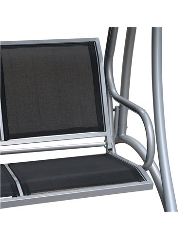 Outsunny 3 Seater Bench Steel Outdoor Patio Porch Swing Chair with Adjustable Canopy - Black