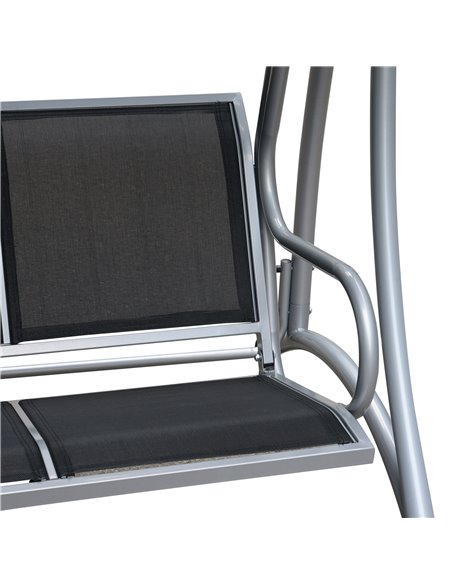 Outsunny 3 Seater Bench Steel Outdoor Patio Porch Swing Chair with Adjustable Canopy - Black - pic 12283 | FastDaddyshop