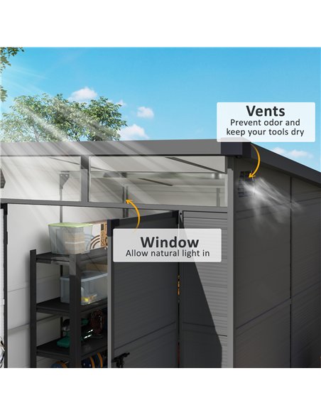 Outsunny 6 x 6ft Outdoor Storage Shed, Plastic Garden Shed with Windows and Air Vents, Outdoor Resin Tool Shed with Latch Doors  - pic 122830 | FastDaddyshop