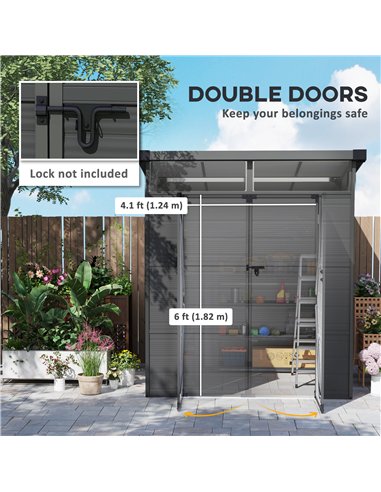 Outsunny 6 x 6ft Outdoor Storage Shed, Plastic Garden Shed with Windows and Air Vents, Outdoor Resin Tool Shed with Latch Doors 