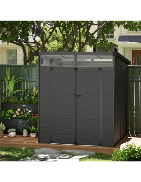 Outsunny 6 x 6ft Outdoor Storage Shed, Plastic Garden Shed with Windows and Air Vents, Outdoor Resin Tool Shed with Latch Doors  - pic 122834 | FastDaddyshop