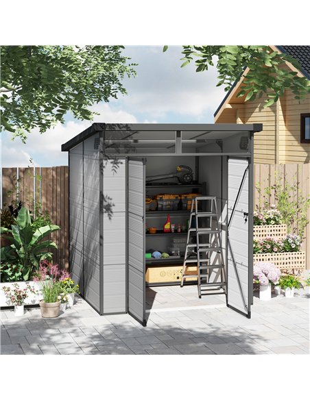 Outsunny 6 x 6ft Outdoor Storage Shed, Plastic Garden Shed with Windows and Air Vents, Outdoor Resin Tool Shed with Latch Doors  - pic 122836 | FastDaddyshop
