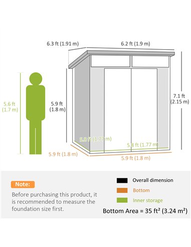 Outsunny 6 x 6ft Outdoor Storage Shed, Plastic Garden Shed with Windows and Air Vents, Outdoor Resin Tool Shed with Latch Doors 