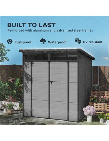 Outsunny 6 x 6ft Outdoor Storage Shed, Plastic Garden Shed with Windows and Air Vents, Outdoor Resin Tool Shed with Latch Doors 