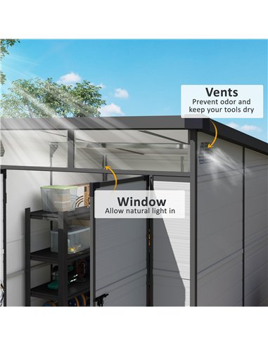 Outsunny 6 x 6ft Outdoor Storage Shed, Plastic Garden Shed with Windows and Air Vents, Outdoor Resin Tool Shed with Latch Doors 