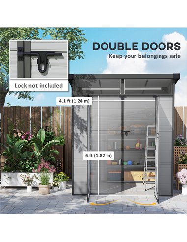 Outsunny 6 x 6ft Outdoor Storage Shed, Plastic Garden Shed with Windows and Air Vents, Outdoor Resin Tool Shed with Latch Doors 