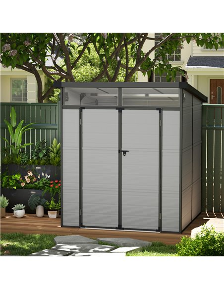 Outsunny 6 x 6ft Outdoor Storage Shed, Plastic Garden Shed with Windows and Air Vents, Outdoor Resin Tool Shed with Latch Doors  - pic 122843 | FastDaddyshop