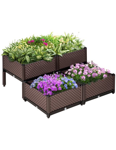 Outsunny 50cm x 50cm x 46.5cm Set of 4 41L Garden Raised Bed Kit, PP DIY Elevated Planter Box, Flower Vegetables Planting Contai - pic 122844 | FastDaddyshop