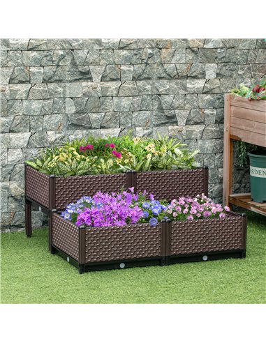 Outsunny 50cm x 50cm x 46.5cm Set of 4 41L Garden Raised Bed Kit, PP DIY Elevated Planter Box, Flower Vegetables Planting Contai