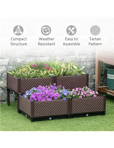 Outsunny 50cm x 50cm x 46.5cm Set of 4 41L Garden Raised Bed Kit, PP DIY Elevated Planter Box, Flower Vegetables Planting Contai