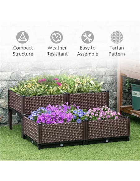 Outsunny 50cm x 50cm x 46.5cm Set of 4 41L Garden Raised Bed Kit, PP DIY Elevated Planter Box, Flower Vegetables Planting Contai - pic 122849 | FastDaddyshop