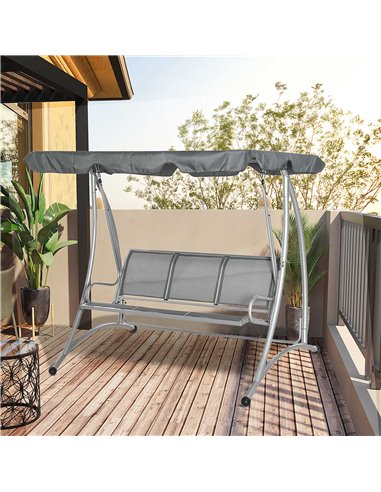 Outsunny 3 Seater Bench Steel Outdoor Patio Porch Swing Chair with Adjustable Canopy - Dark Grey