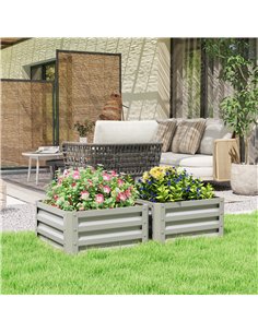 Outsunny Set of Two 60 x 60cm Steel Planter Boxes - Light Grey 2