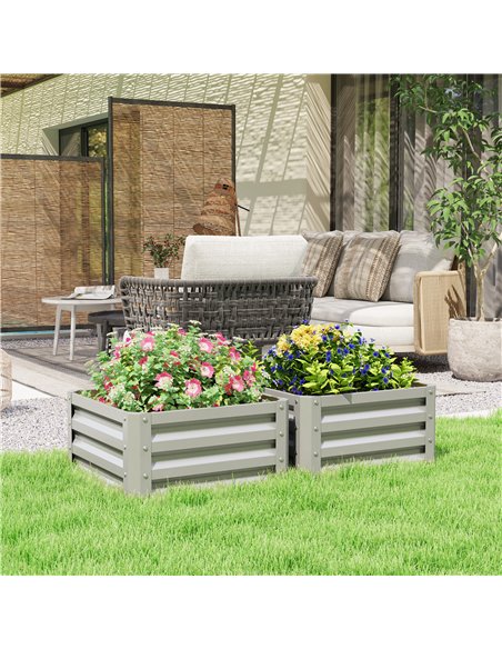Outsunny Set of Two 60 x 60cm Steel Planter Boxes - Light Grey - pic 122854 | FastDaddyshop