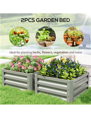 Outsunny Set of Two 60 x 60cm Steel Planter Boxes - Light Grey