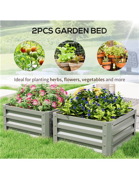Outsunny Set of Two 60 x 60cm Steel Planter Boxes - Light Grey - pic 122856 | FastDaddyshop