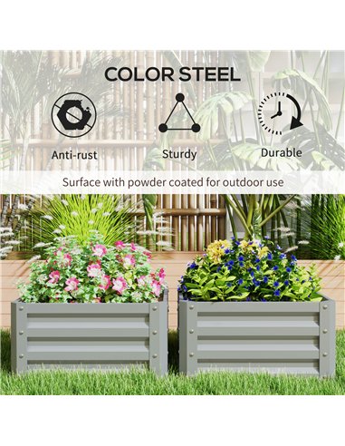 Outsunny Set of Two 60 x 60cm Steel Planter Boxes - Light Grey