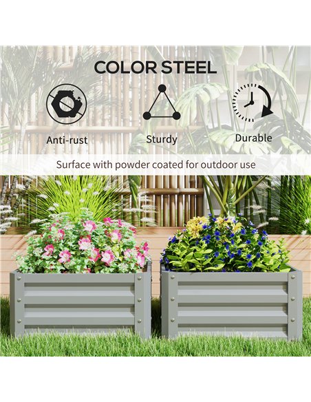 Outsunny Set of Two 60 x 60cm Steel Planter Boxes - Light Grey - pic 122858 | FastDaddyshop