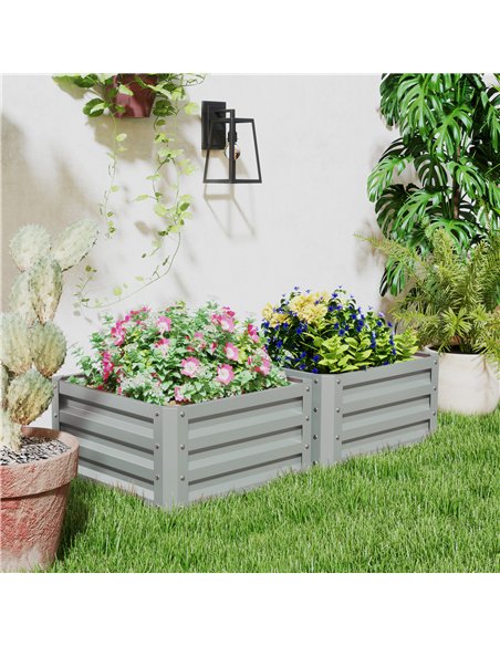 Outsunny Set of Two 60 x 60cm Steel Planter Boxes - Light Grey - pic 122859 | FastDaddyshop