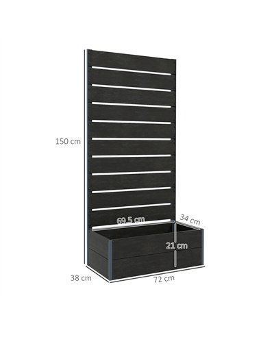 Outsunny 34 x 69.5cm Garden Planter Box, with Back Trellis, Black