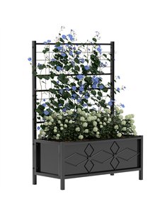 Outsunny Raised Bed for Garden with Trellis, Galvanised Planter Box with Diamond Pattern, Drainage Holes for Vegetables, Herbs a
