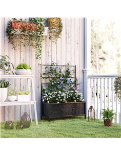 Outsunny Raised Bed for Garden with Trellis, Galvanised Planter Box with Diamond Pattern, Drainage Holes for Vegetables, Herbs a 2
