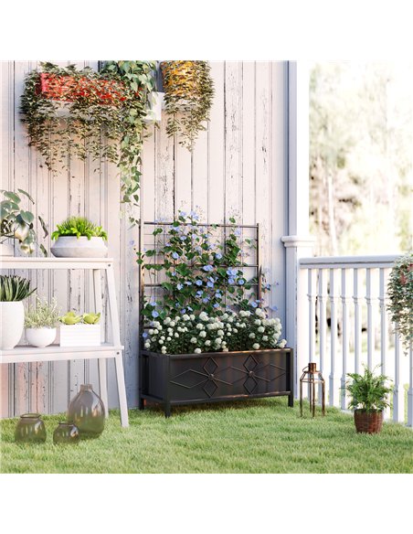 Outsunny Raised Bed for Garden with Trellis, Galvanised Planter Box with Diamond Pattern, Drainage Holes for Vegetables, Herbs a - pic 122890 | FastDaddyshop