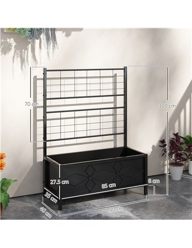 Outsunny Raised Bed for Garden with Trellis, Galvanised Planter Box with Diamond Pattern, Drainage Holes for Vegetables, Herbs a