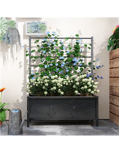 Outsunny Raised Bed for Garden with Trellis, Galvanised Planter Box with Diamond Pattern, Drainage Holes for Vegetables, Herbs a