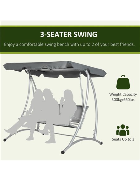 Outsunny 3 Seater Bench Steel Outdoor Patio Porch Swing Chair with Adjustable Canopy - Dark Grey - pic 12290 | FastDaddyshop