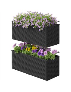 Outsunny Set of Two Rattan-Effect Planters - Black