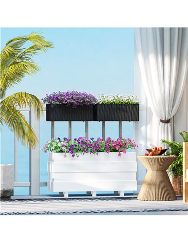 Outsunny Set of Two Rattan-Effect Planters - Black