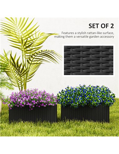 Outsunny Set of Two Rattan-Effect Planters - Black