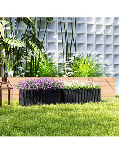Outsunny Set of Two Rattan-Effect Planters - Black