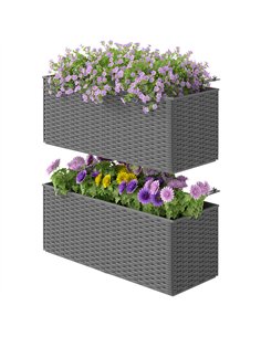 Outsunny Set of Two Rattan-Effect Planters - Grey