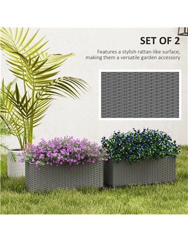 Outsunny Set of Two Rattan-Effect Planters - Grey