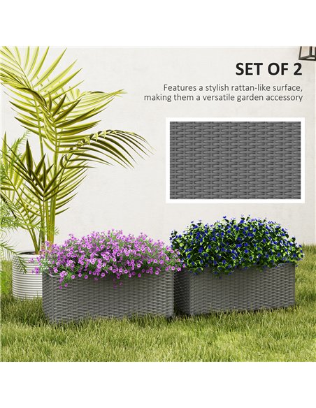 Outsunny Set of Two Rattan-Effect Planters - Grey - pic 122919 | FastDaddyshop