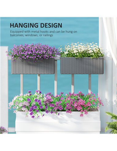 Outsunny Set of Two Rattan-Effect Planters - Grey