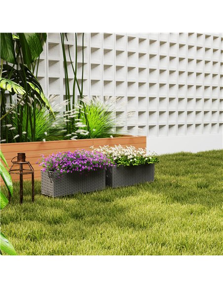 Outsunny Set of Two Rattan-Effect Planters - Grey - pic 122923 | FastDaddyshop