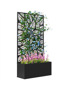 Outsunny Outdoor Metal Planter, with Back Trellis - Black