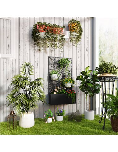 Outsunny Outdoor Metal Planter, with Back Trellis - Black