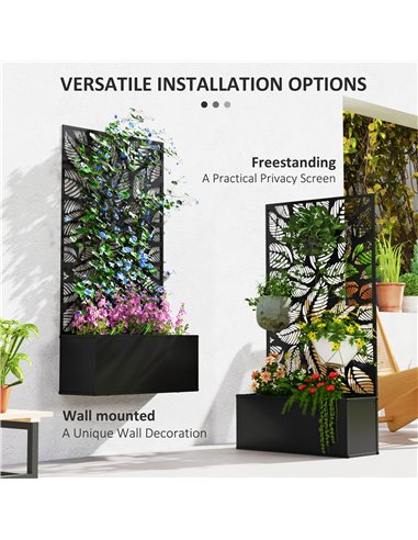 Outsunny Outdoor Metal Planter, with Back Trellis - Black